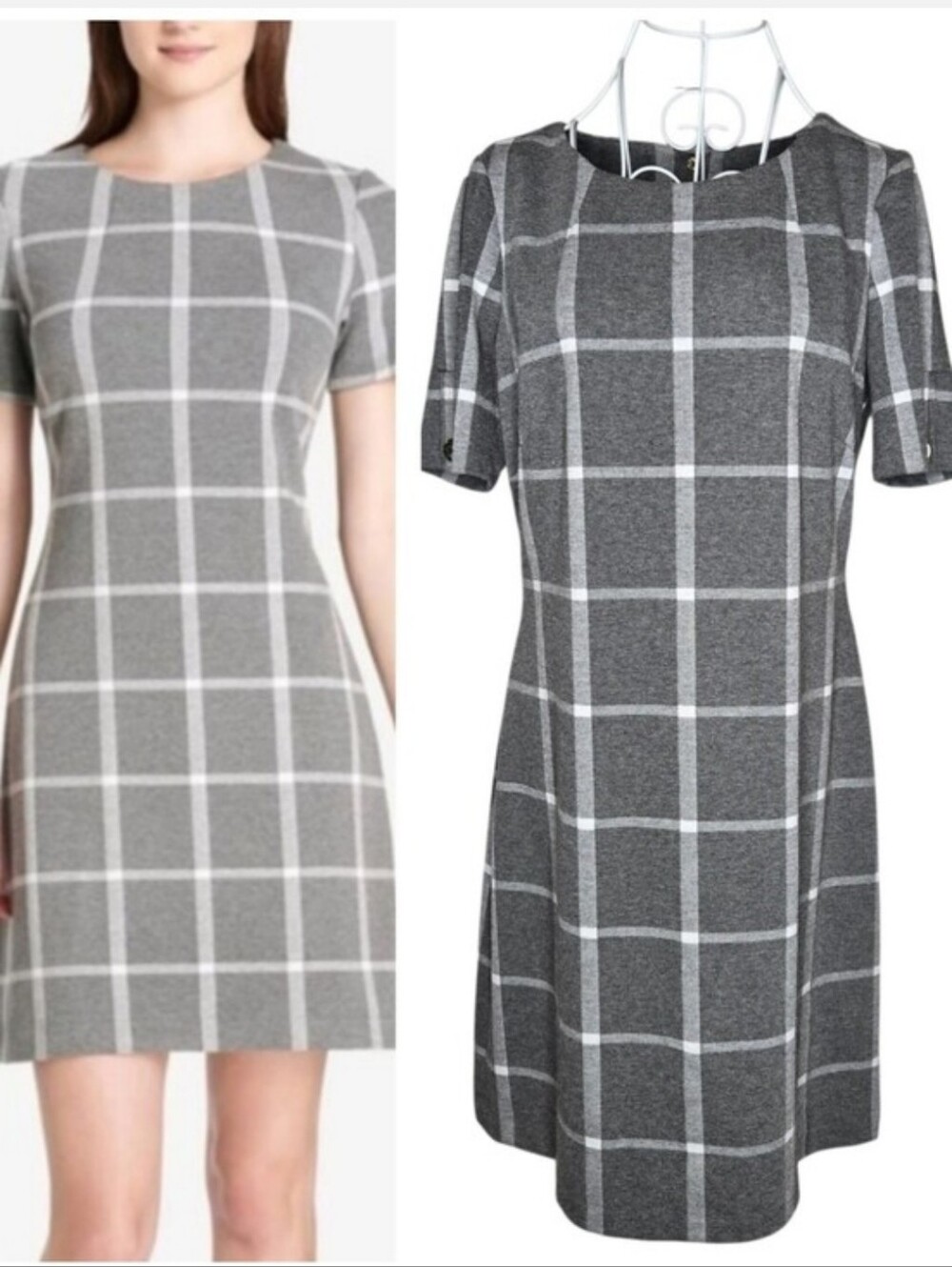 Tommy Hilfiger Windowpane Sheath Dress In Grey Size 8